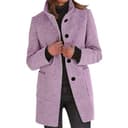 Generisch Freizeitjacke Damen Wollmantel Winter Mantel Lang Wintermantel Elegante Casual Einfarbig Freizeitjacke Stehkragen Jacke Mit Knöpfen Winterjacke Frauen Mit Taschen Wolljacke Violett 3XL - 1