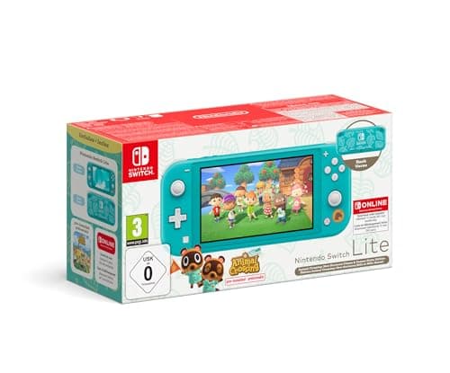 Nintendo Consola Switch Lite Animal Crossing: New Horizons Timmy y Tommy Aloha edition (turquesa) con juego preinstalado y suscripción de 12 meses Switch Online