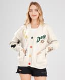 Cárdigan de Punto Trenzado de Manga Larga con Frente Abierto para Mujer, con Cuello en V, con Botones, Bordado, Mezcla de Lana, Abrigo para Exteriores, Beige, M - 2