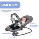 Chicco Hooplà Hamaca para Bebé de 0 Meses a 18 kg, Balancín y Silla de Bebés y Niños con Arco de Juegos, Respaldo Ajustable y Cojín Reductor, Compacta - Color Gris (Moon Grey) - 2