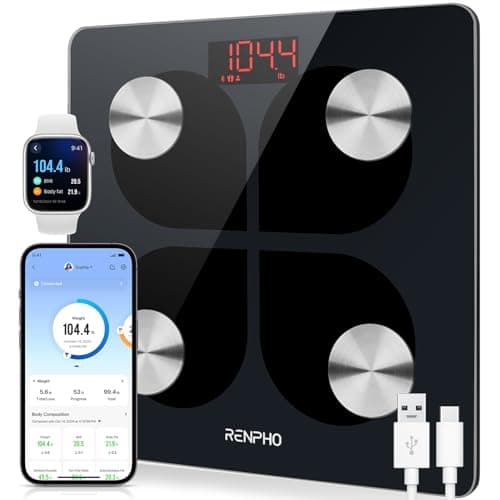RENPHO USB Rechargeable Smart Body Fat Scales, Digital Bathroom Weighing Scale Bluetooth Scale with Baby Mode, Body Composition Monitor for Body Weight, Body Fat, BMI, Muscle Mass, LED Display, Elis 1