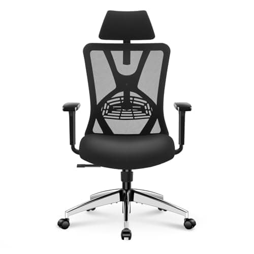 Ticova Silla de Oficina Ergonómica - Silla Escritorio Respaldo Alto con Soporte Lumbar Ajustable, Reposacabezas y Reposabrazos 3D - 130°Silla de Computadora Silla de Malla Mecedora