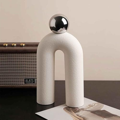 Kityemo Escultura de Cerámica Moderna, Decoración Minimalista Arco con Bola, Decoración Hogar Sala de Estar, Diseño Contemporáneo