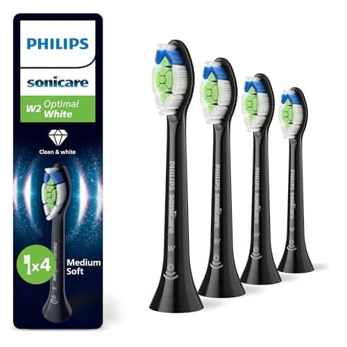Philips Sonicare W2 Optimal White, cabezales de cepillo dental de repuesto originales, negro, paquete de 4, HX6064/88