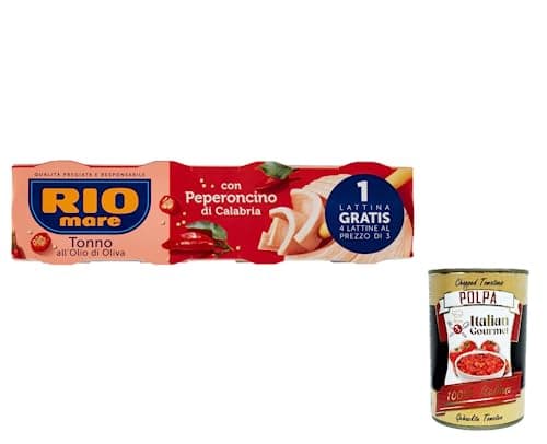 12 x Rio mare Tonno all'Olio di Oliva with Peperoncino di Calabria Tonno all'Olio di Oliva con Peperoncino di Calabria 80 g + Italian Gourmet polpa 400 g