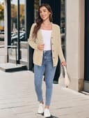 GRECERELLE Cárdigan de punto clásico para mujer, cuello en V, tira de botones, elegante, informal, otoño e invierno, suéter con botones y bolsillos, beige, L - 4