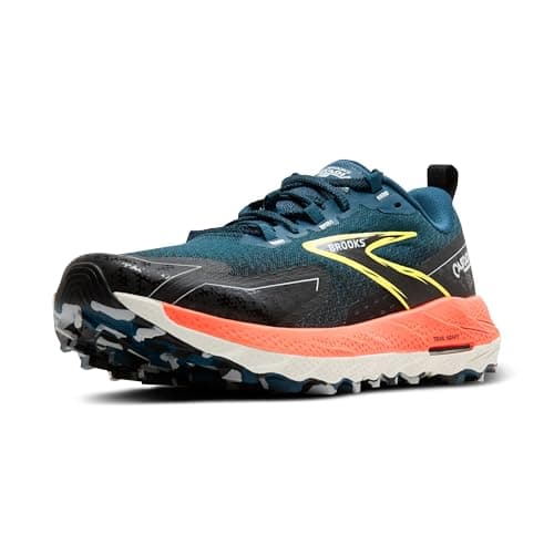 BROOKS Men's Cascadia 18 Sneaker, Black Blue Wash Orange, 8 UK