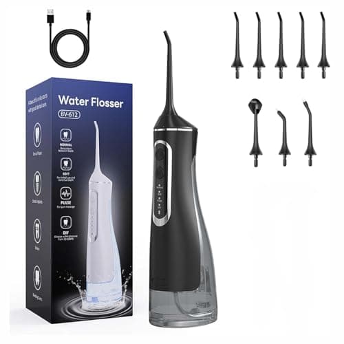 Hydropulse Pro – Portable Water Flosser with 4 Modes & 8 Tips,Water Dental Flosser Cordless for Teeth,IPX7 Waterproof Electric Flossing Machine for Teeth Cleaning,Rechargeable Flossers (Black)