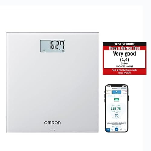 OMRON HN300T2 Intelli IT Báscula de Baño Inteligente con Bluetooth para Peso Corporal y IMC, App para Smartphone para Seguimiento de Progreso