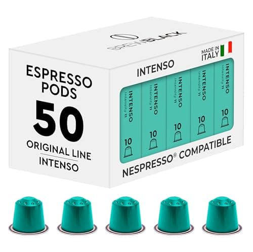 BrewBlack Intenso Coffee Capsules - 50 Aluminium Coffee Pods Compatible with Nespresso Original line, Dark Roast - Intensity 11/12, Made in Italy