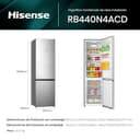 Hisense RB440N4ACD - Frigorífico Combi, Capacidad 336 L con 2metros Alto, Cajón Verduras, 4 Estrellas Congelador, Puerta Reversible, Silencioso 36dB, Inox - 2