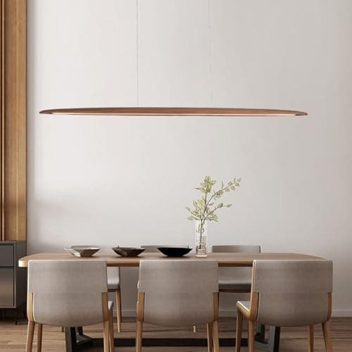 LED Wood Pendant Lamp Dining Table Pendant Lamp, Dimmable Modern Pendant Lamp Wood With Remote Control, Modern Straight Design Living Room Lamp Hanging For Kitchen Office Dining Room (brown, 130 cm)