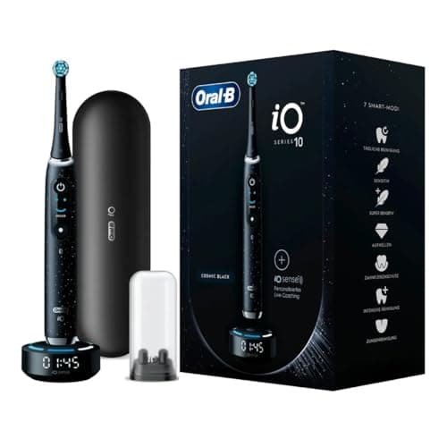 Oral-B Cepillo de dientes eléctrico iO Series 10, 7 modos de limpieza para cuidado dental, iOSense, pantalla a color, estuche de viaje de carga, diseñado por Braun, Cosmic Black