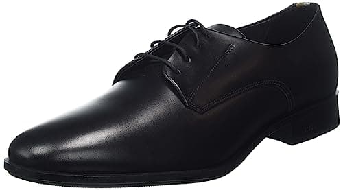 BOSS Mens Colby Derb Leather Derby Shoes with Signature Trims Size 6 Black