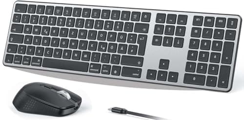 OMOTON Tastatur Maus Set Kabellose für MacBook Air/MacBook Pro/iMac/iMac Pro/Mac mini, Bluetooth Funktastatur QWERTZ mit Maus Wiederaufladbar, Multi-Gerät, Ergonomisch, Leises Tippen, DE Layout