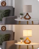 EDISHINE Lampada da Comodino con Paralume in Lino e Base in Legno Massiccio Color Rovere Medio, Lampadina LED E27 4W Inclusa, 2700K, H34 cm, Ø21 cm, Lampada da Tavolo Moderna per Soggiorno, Camera - 6