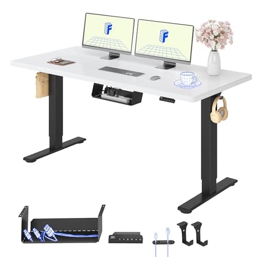 FLEXISPOT E1 Pro ONE PIECE Electric Standing Desk with Dual Motors, 160x80cm, Sit Stand Table Height Adjustable Desk with Memory Smart Pannel for Home Office,Black+White