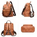 Monitika Damen Rucksack Wasserdicht PU Leder Schultertaschen Modische Lässig Rucksäcke Braun - 3