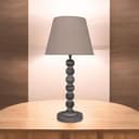 AcaciaHome Modern Tall Wooden Washed Table Lamp - Traditional Shabby Chic Design with Taupe Linen Shade, Wood Effect Finish for Living Rooms, Bedrooms, or Hallways Decor (42cm Dark Grey with Shade) - 7