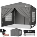 Sunula Pavillon 3x3 Wasserdicht Stabil Winterfest mit 4 Seitenwänden, Faltpavillon 3x3m mit Verdickten Röhren, Partyzelt Gartenpavillon Faltzelt für Camping Festival Party (Grau, Mit Seitenwänden) - 1
