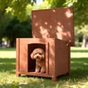 BAKAJI Cuccia per Animali Domestici in Legno di Cipresso, Casetta per Cani e Gatti con Tetto Apribile, Casa da Esterno ed Interno Resistente Alle Intemperie con Tettoia Asfaltata, 66 x 53 x 54 cm - 5