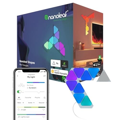 Nanoleaf Shapes Mini Triangle Starter Kit, 9 Mini Triangoli Luminosi LED RGBW Smart, Applique da Parete Interno Modulari, Luci Led 16M Colori WiFi, Funziona con Alexa, Sincronia Musica e Monitor