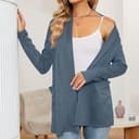 TOFOTL Lana Blazer Invernali Donna， Maglione Aperto Classico in Pile a Bouclé, Maglioncini in Cotta con Cappuccio, Autunnale Giacca Autunno Cotta con Tasche Maglia 01-Blu S - 5