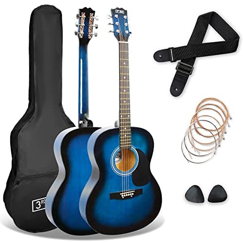 3rd Avenue Pack de guitarra acústica de tamaño estándar 4/4 con cuerdas de acero para principiantes de 3rd Avenue, funda de transporte, púas y cuerdas de repuesto, Azul