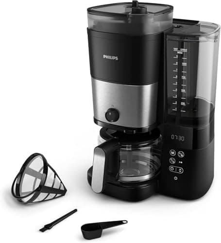 Philips All-in-1 Filter Coffee Machine, Integrated Cone Grinder for Freshly Ground Coffee, Duo Bean Container, 1.25 L Glass Jug, Individual Intensity Adjustment (HD7900/50)