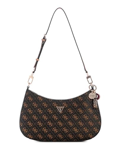 GUESS Noelle II Top Zip Shoulder Bag, Bolsa de Hombro para Mujer, Logotipo marrón, Talla única