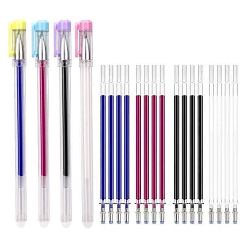 Rotuladores de Tela Borrables por Calor, Bolígrafo Borrable de Calor, Marcadores Borrables en Caliente de 4 Colores con 20 Recambios Reemplazables para Costura, Telas y Sastres