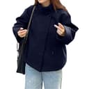 Dasongff - Abrigo corto de lana con cuello alto y botones para mujer con bolsillos, azul marino, M - 2