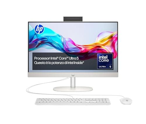 HP 24-cr1000sl All-in-One, Intel Core Ultra 5-125U, Intel Evo Edition, AI, 16GB RAM DDR5, 512GB SSD, Display da 23,8" FHD IPS Antiriflesso, Wi-Fi, Webcam HD, Non è Touch, Wi-Fi 6, Windows 11, Bianco