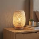 BARCELONA LED – Lampada da tavolo in vimini e legno “Ruka” – Design artigianale con paralume a griglia. Stile rustico, boho naturale. E27 – Lampada da tavolo ideale per soggiorno, camera da letto. - 5