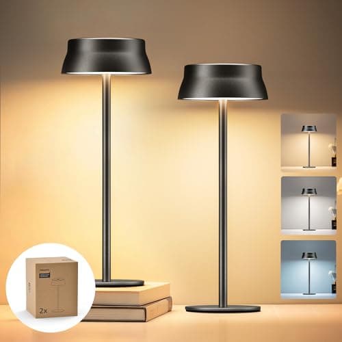 Philips Wireless Table Lamp, Pack of 2, Portable LED Battery Table Lamp with 2 Levels Height Adjustable, Touch Continuously Dimmable Night Light, Waterproof for Bedroom, Black