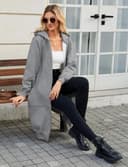 Tuopuda Mujer Largo Sudadera con Capucha Casual Sudadera Larga de Lana con Cremallera Chaqueta de Lana con Bolsillos para Primavera Otoño Invierno Hoodie Suéter(Gris Oscuro,L) - 2