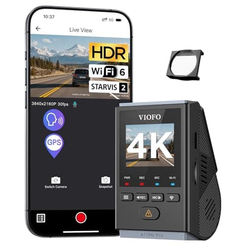 VIOFO A119M Pro 4K HDR Mini Dashcam Auto mit CPL, Wi-Fi 6 & GPS Autokamera Vorne mit STARVIS 2, Sprachsteuerung & Sprachausgabe, Nachtsicht 2.0, Gepuffertes Parkmodus, 1,5" LCD Versteckte Dash Cam