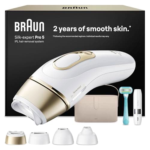 Braun IPL Silk·Expert Pro 5, at Home Laser Hair Removal, Permanent Hair Reduction, with Vanity Case, Mini Face Hair Remover, Venus Razor, 4 Attachment Heads, PL5442
