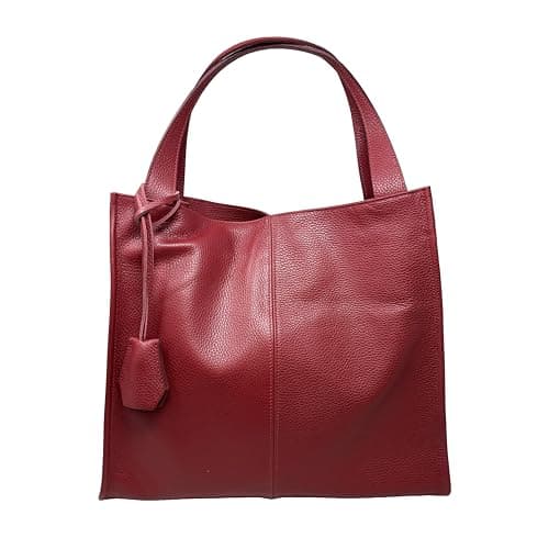 Chicca Borse Borsa a Spalla Donna in Pelle Made in italy 40x36x10 Cm (Rosso Scuro)