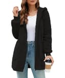 ABINGOO Damen Winterjacke Fleecejacke Lang Kapuzenjacke Teddyjacke Flauschig Plüschjacke Warm Reißverschluss Hoodie Kuscheljacke Wintermantel Mit Taschen(Schwarz,L) - 1