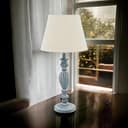 Stylish & Modern Tall Wooden Washed Table Lamp with Taupe Linen Shade - Traditional Design, Energy-Efficient E27 Bulb Shabby Chic Lighting for Bedroom, Living Room & Office - 5
