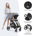 kk Kinderkraft GRANDE PLUS Silla de Paseo ligera desde Nacimiento hasta 22 kg, Plegado con una sola mano, Posición tumbada, Suspensión de todas ruedas, Capota grande XL, Negro - 6