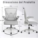 rattantree Sedia da Ufficio con Supporto Lombare, Sedia Ufficio Ergonomica con Braccioli Regolabili in Rete Traspirante, Altezza Regolabile e Schienale Inclinabile con Ruote Girevoli, Grigio - 3