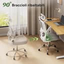 DEVAISE Sedia Ufficio Ergonomica con Supporto Lombare Regolabile, Funzione dondolante, Poggiatesta 3D Regolabile, Braccioli Ribaltabili a 90°, Schienale in Rete Traspirante – per Ufficio – Bianco - 8