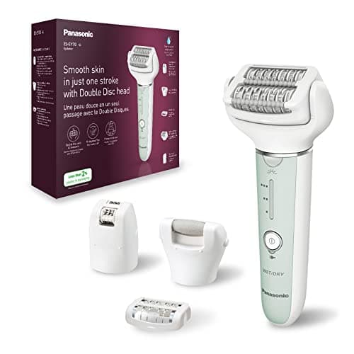 Panasonic ES-EY70-G503 Epilatore Bagnato e Asciutto, Doppio Disco con 60 Pinzette, Testina Flessibile Pivotante a 90°, 3 Impostazioni di Velocità e Luce LED, 30 Minuti di Funzionamento, Cordless