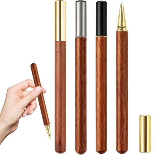 Pack of 4 Wooden Rollerball Pens, High Quality Ballpoint Pens, Gel Pens, Ballpoint Pens, Ballpoint Pen, Gel Pen, Ideal for Office, School, Writing and Drawing for Children and Adults