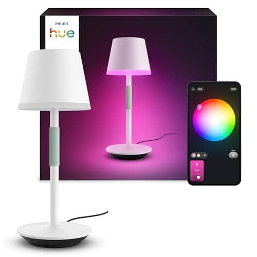 Philips Hue White & Color Ambiance Go Tragbare Tischleuchte (530 lm), dimmbare LED Leuchte für das Hue Lichtsystem mit 16 Mio. Farben, smarte Lichtsteuerung über Sprache oder App, weiß