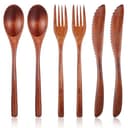 DOPENSPI 6 teiliges Holzbesteck zum Essen, Nanmu Holzgeschirr, wiederverwendbare Holzlöffel, Gabeln, Schaber, Holzbesteck-Set, Besteck-Set für den täglichen Gebrauch, Familie, Zuhause, Reisen, Camping - 1