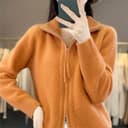 Suéter De Punto De Cachemira De Manga Larga Suelto con Cremallera De Lana con Cuello Alto para Mujer - 6