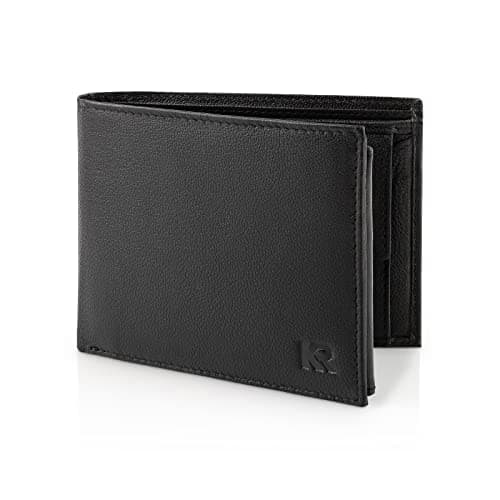Kronify Men's Leather Wallet, Genuine Leather Wallet, RFID Protection, Landscape Format, with Coin Compartment, 13 Card Slots, Elegant Box, Nappa Black, Classic
